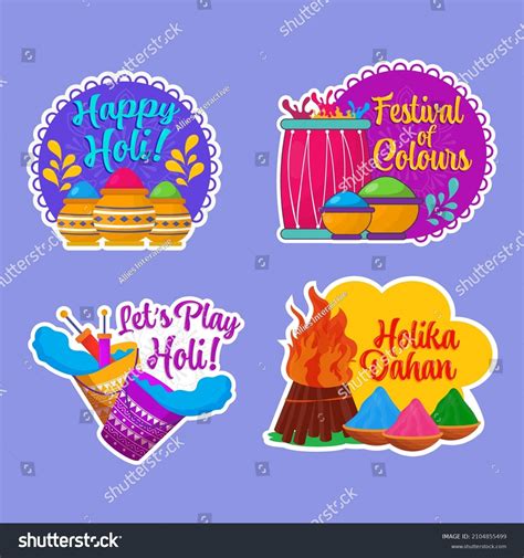 Holi Festival Sticker Collection On Blue Stock Vector Royalty Free