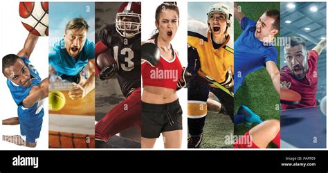 Sport Collage About Soccer American Football Basketball Tennis Boxing Field Hockey Table