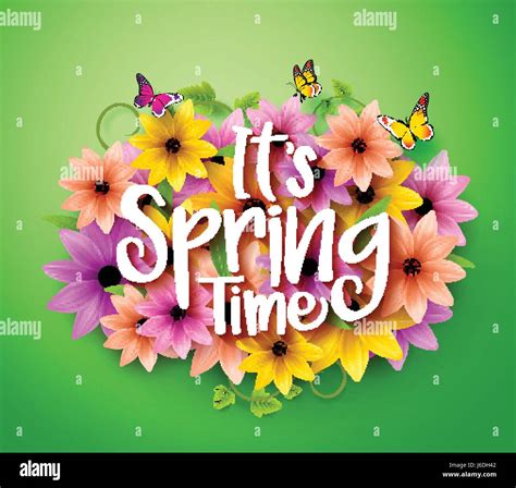 Spring Time Poster Design In Realistic Vector Flowers Background With