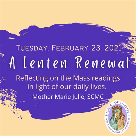 Tuesday Of The First Week Of Lent Sisters Of Charity
