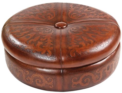 Tooled Leather Colonial King Kong 60 Inch Ottoman in Antique Brown