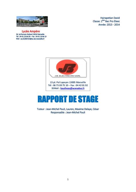 PDF Télécharger modele d un rapport de stage Bac Pro Eleec Gratuit PDF PDFprof com
