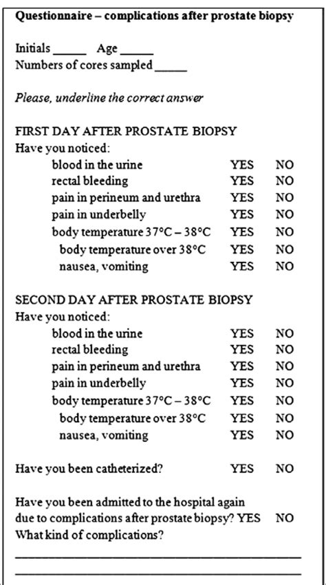 Questionnaire Complications After A Prostate Biopsy Download