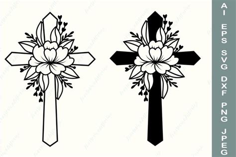Floral Cross Svg Cut File Christian Flower Cross 1357586