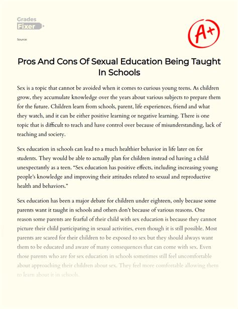 Pros And Cons Of Sexual Education Being Taught In Schools [essay Example] 655 Words Gradesfixer