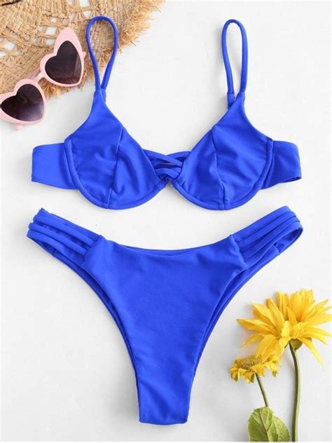 ZAFUL Strappy Underwire Bikini Set Azul Cobalto S Bikini Azul