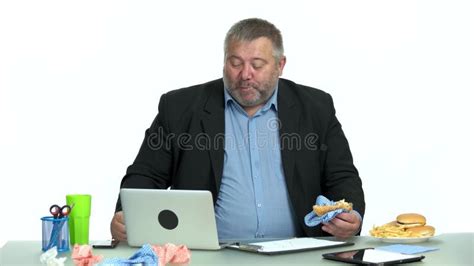 Hungry Fat Man Eating Burger Side View Stock Footage Video Of Male