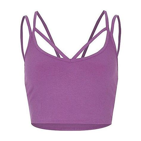 Purple Strappy Ribbed Crop Top Liked On Polyvore Featuring Tops