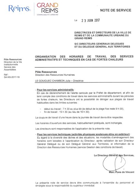 Pour rédiger cette note de service, il convient de rappeler les dispositions de la convention collective et du règlement intérieur sur lesquelles vous vous appuyez pour établir son contenu. Note de service, Organisation des horaires de travail des ...