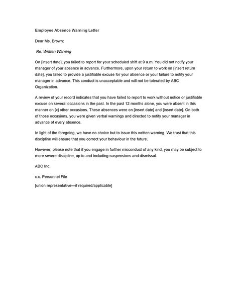 Warning Letter To Employee For Unacceptable Behaviour Collection Letter Template Collection