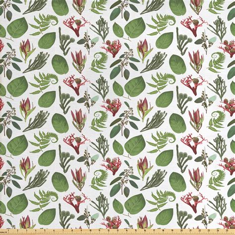 Botanical Fabric By The Yard Scattered Various Leaves And Flowers