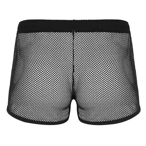 Sexy Mens Fishnet See Through Shorts Underwear Loose Swim Trunks