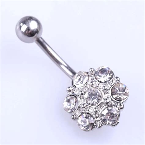 Stainless Rhinestone Flower Crystal Navel Belly Button Ring Body