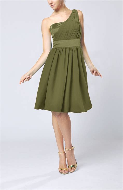 Olive Green Bridesmaid Dress Modern A Line One Shoulder Sleeveless