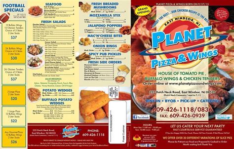 Planet Pizza And Wings Menu In East Windsor New Jersey Usa