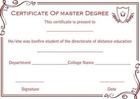 Masters Degree Certificate Template 8 Templates Example Templates