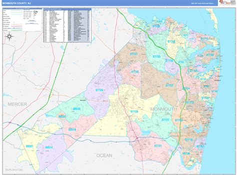 Monmouth County Nj Wall Map Color Cast Style By Marketmaps