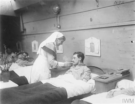 Feb 14 1918 A Nurse Attends To A Soldier In A Ward On A Hospital Barge Near Aire Dr World World