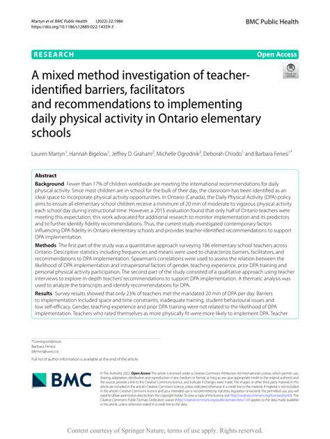Pdf A Mixed Method Investigation Of Teacher Identified Barriers