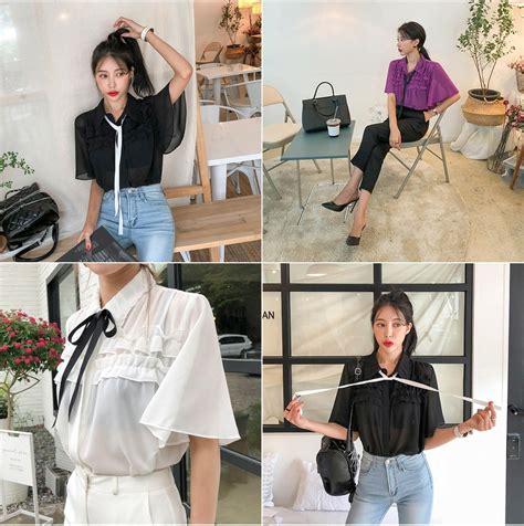 Frill Tie Neck Blouse Dabagirl Your Style Maker Korean Fashions Clothes Bags Shoes