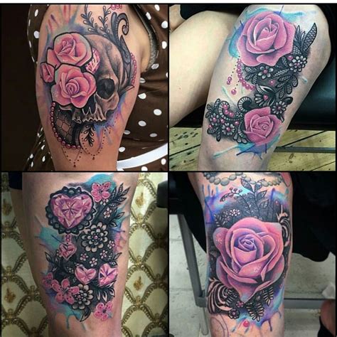 Pink Badassery Skulls Roses Lace Lace Tattoo Rose