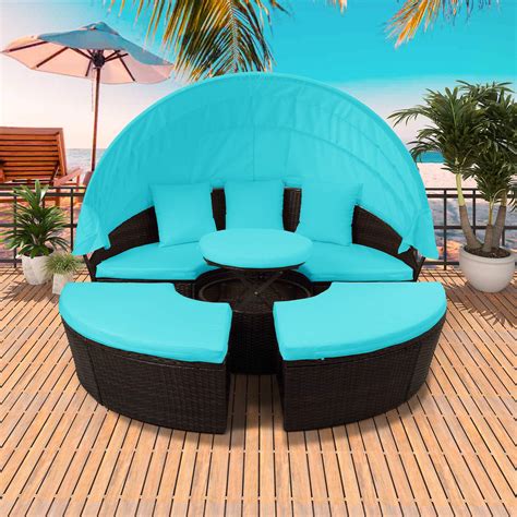 Buy Merax Patio Furniture Outdoor Sectional Sofa Set Rattan Daybed Sunbed With Retractable