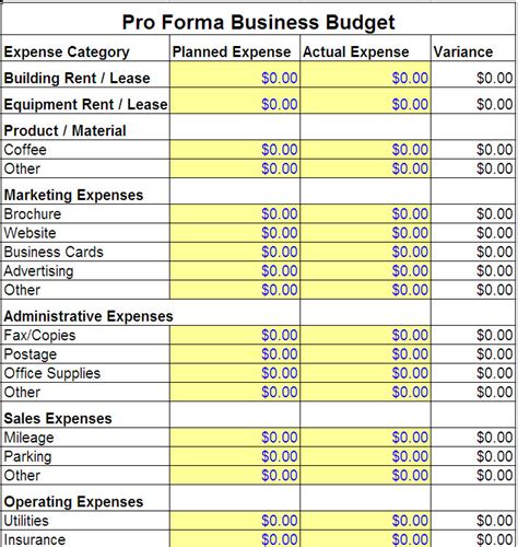 Pro Forma Business Budget Template Pro Forma Business
