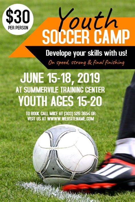 Soccer Youth Summer Camp Poster Flyer Social Media Post Template