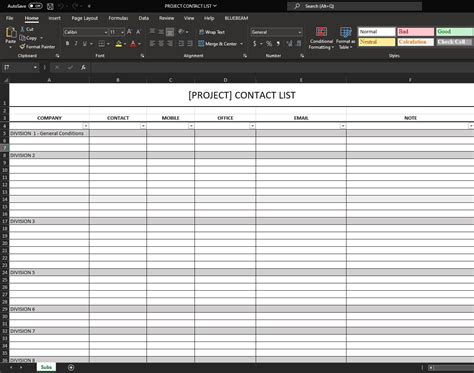 Construction Project Contact List Template Etsy