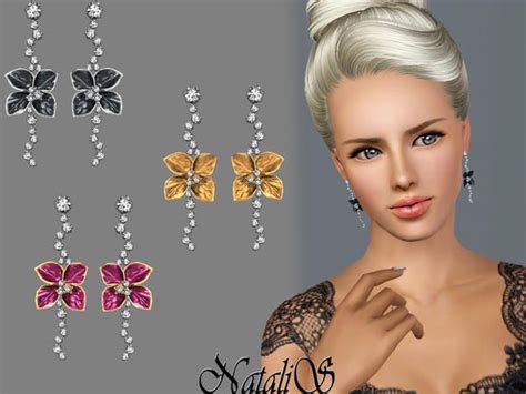 Elegant Crystal Flower Drop Earring By Natalis Sims 3 Downloads Cc