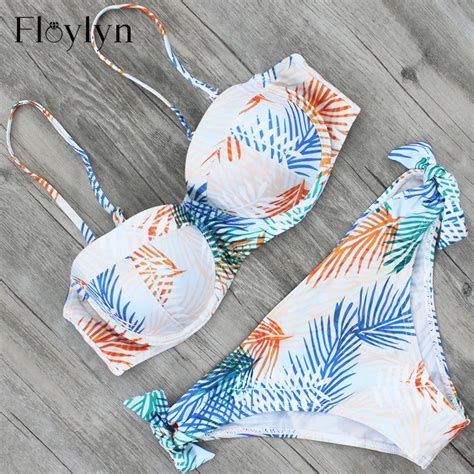 Floylyn 2017 Sexy Push Up Underwire Bikini Set Low Waist Swimsuit Biquinis Women Floral Bathing