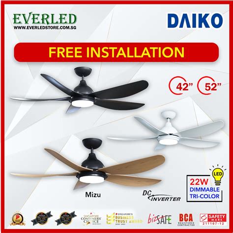 Free Installation Daiko Mizu Ceiling Fan With Dimmable Tri