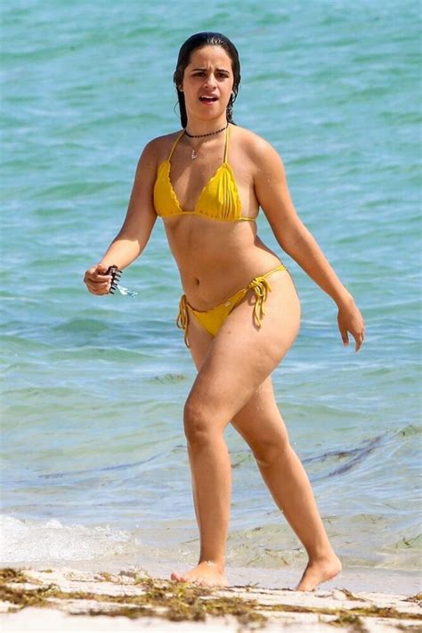 Camila Cabello Beautiful Big Ass In A Sexy Yellow Thong Bikini On The