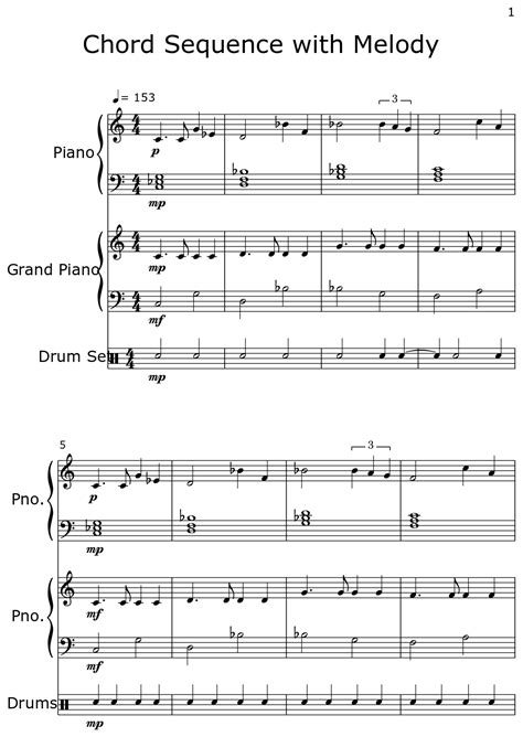 Chord Sequence With Melody Sheet Music For Piano Drum Set