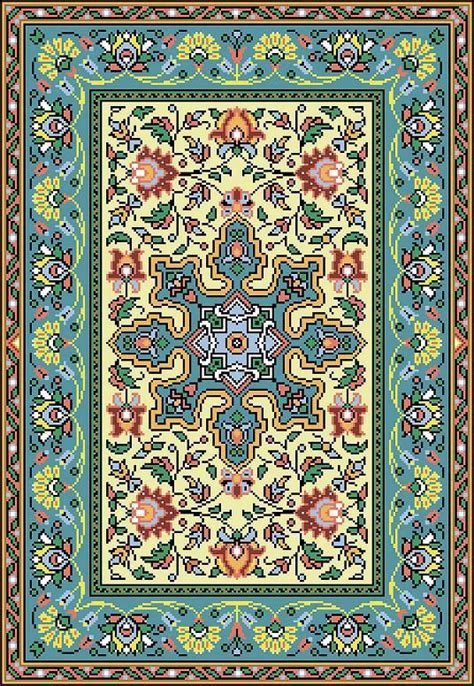 Enlarged chart of the design in color coded symbols and in black and white symbols. French Vintage Floral Rug Adaptation circa 1887 Counted ...
