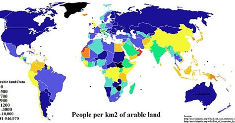 Number Of People Per Km2 Of Land That Is Able To Grow Crops Arable Land By Country [1350x625