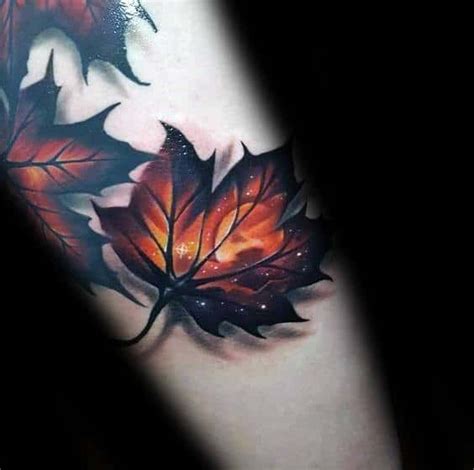 Guys Glowing Fall Leaf Forearm Tattoo Neotraditionelles Tattoo Tatoo