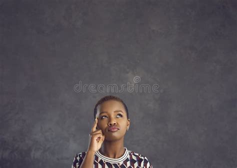 Confused Black Woman Looking Up Thinking Making Choice Doubting