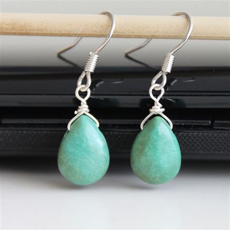 Turquoise Drop Silver Earrings Small Teardrop Earrings Etsy