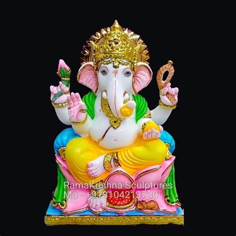 Marble Ganesh Statue Online 12 Inches Lord Ganesha Seated On Lotus