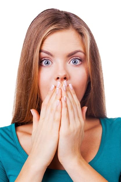Premium Photo Oops Surprised Young Woman Covering Mouth With Hands