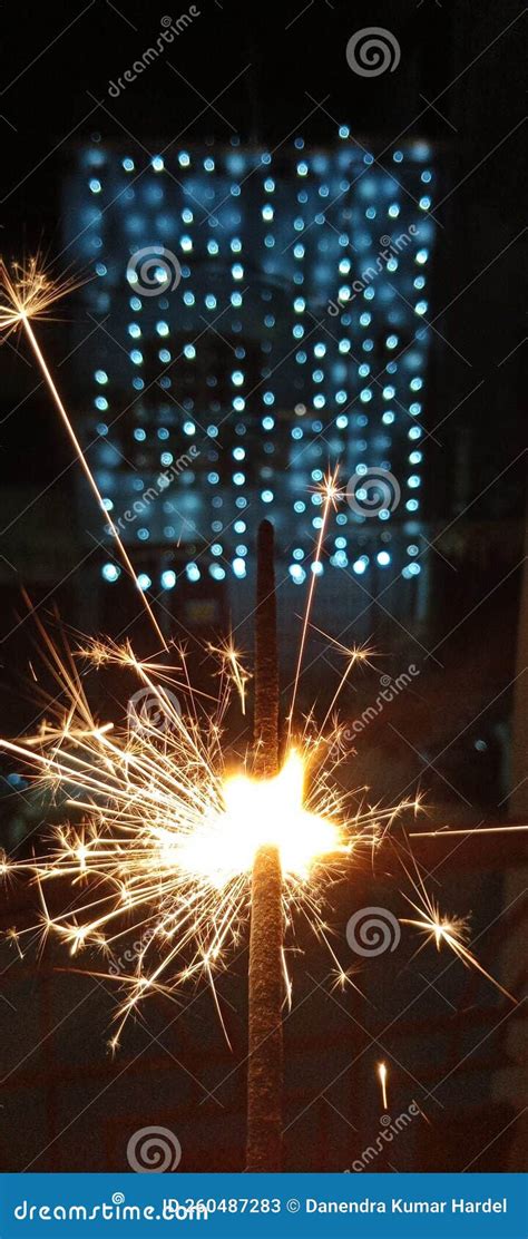 Sparkler On Blue Light Background During Diwali 2022 A Small Firework