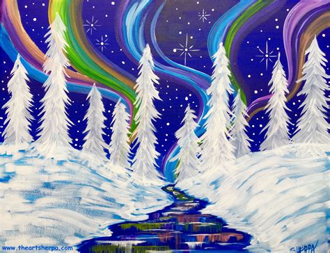 Aurora Borealis Winter Wonderland Landscape Easy Canvas Painting
