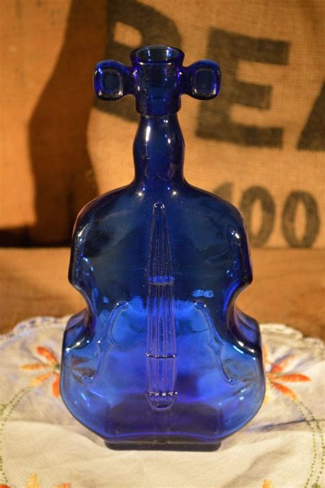 Vintage Cobalt Blue Glass Violin Cello Shaped Bottle Empty Decanter Vase Blue Glassware