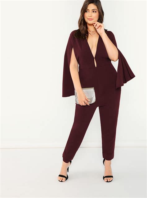 24 Plus Plunge Neck Cape Jumpsuit Plus Size Jumpsuits Jumpsuit Jumpsuits Plussize Size