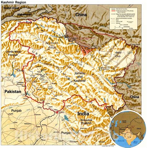Historic 1990 Map Kashmir Region 36in X 36in In 2021 Map