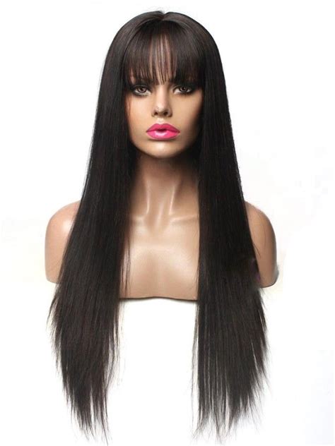 Long Straight Human Hair Wig With Bangs Edw2089