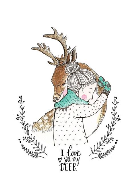 Cute and romantic love letter samples for him & for her. I love you my deer || Marieke ten Berge - Herten illustratie, Illustrator en Illustratie kunst