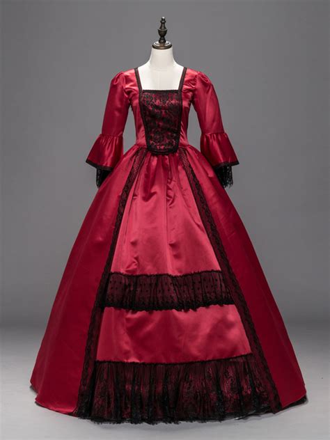 Victorian Dress Costume Women S Red Costume Lace Patchwork Ruffles Half Sleeves Long Victorian