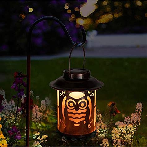 Solar Lantern Lights Outdoor Owl Waterproof Metal Hanging Decorative